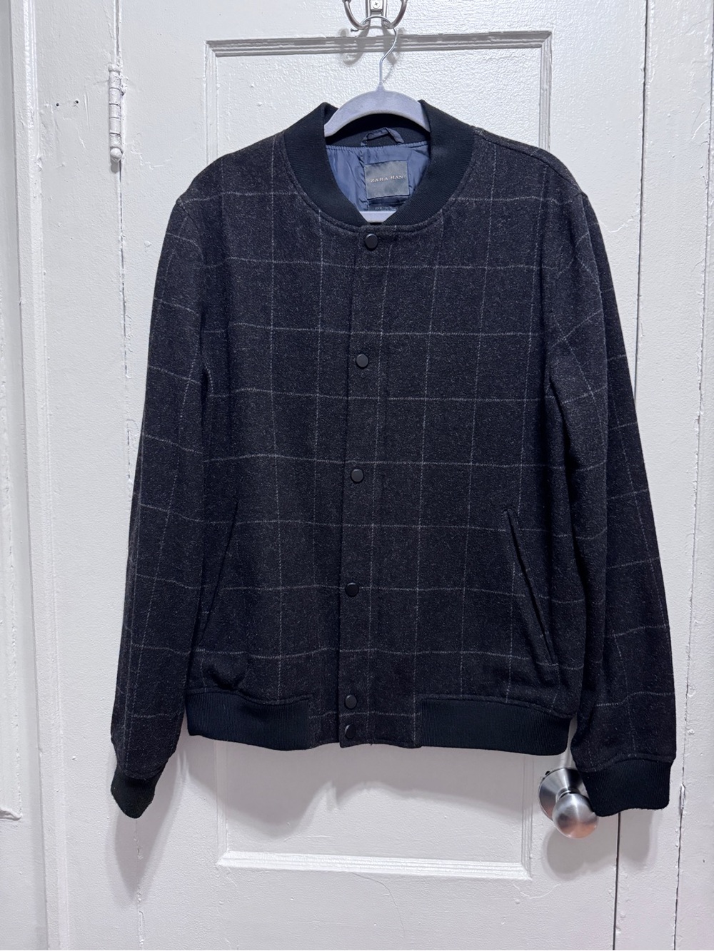 Zara Black Windowpane Bomber Jacket